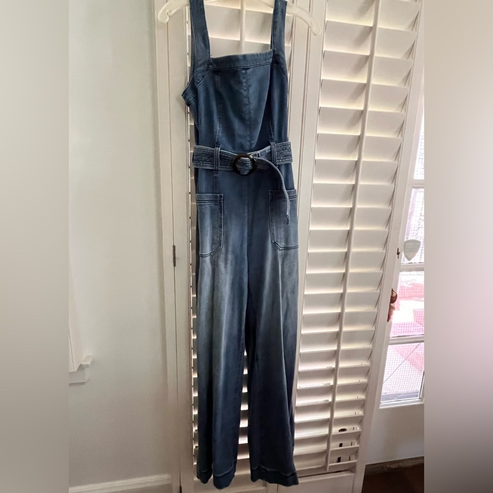 Pilcro and The Letterpress by Anthropologie Denim Wide Leg  Belted Jumpsuit